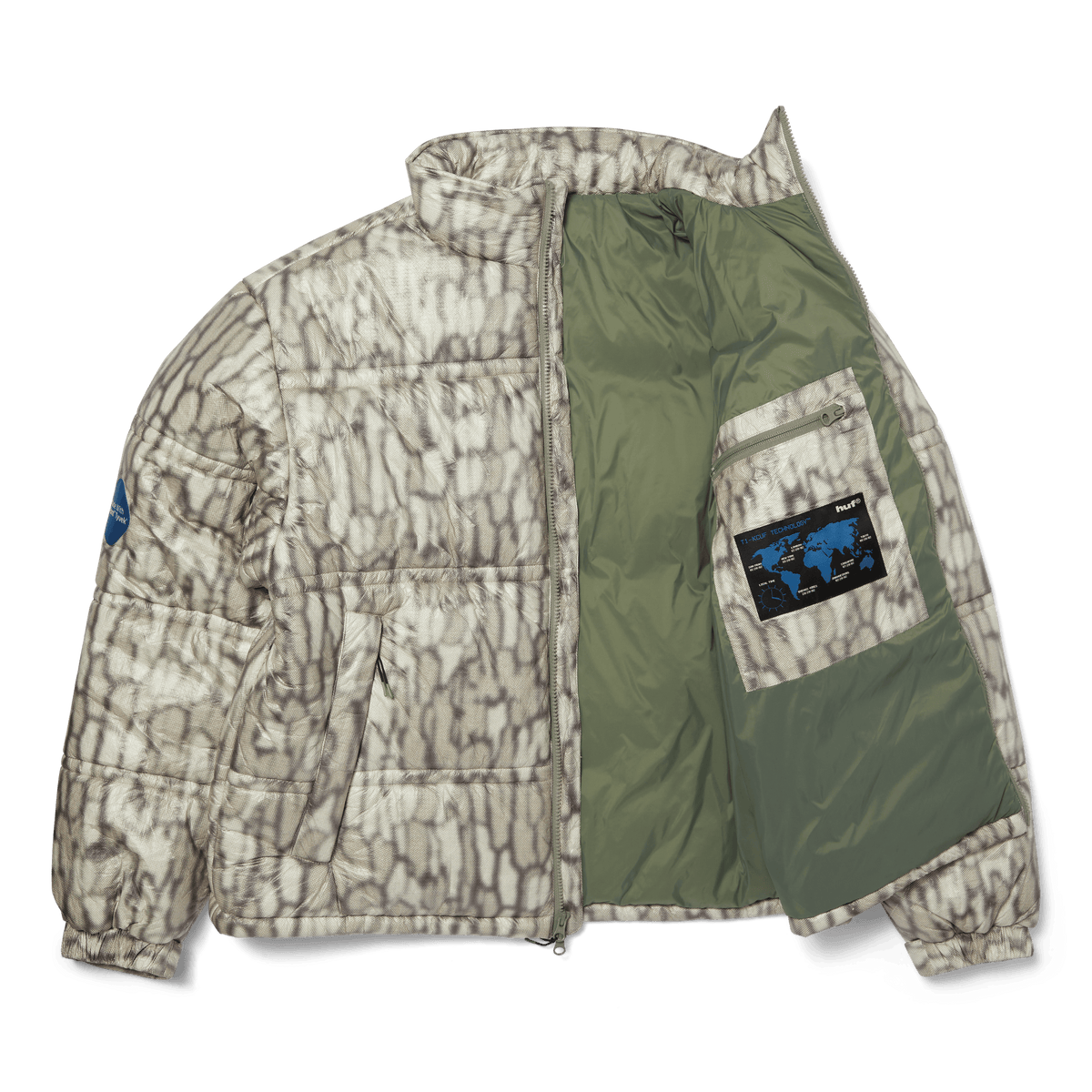 Huf 89 Warped Camo Tyvek Puffer Muted Camo