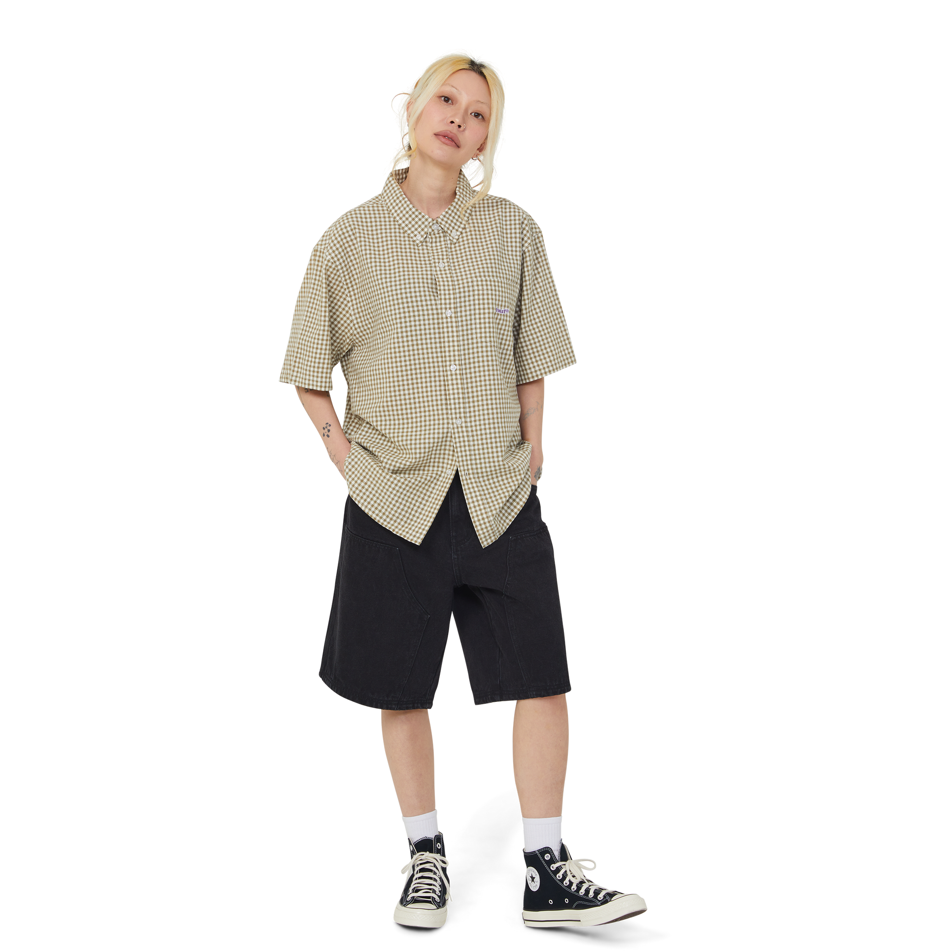 HUF 89 Micro Gingham Oxford Shirt Natural