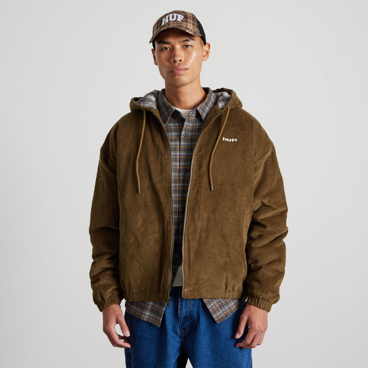 HUF Arch Low Pro Plaid Trucker Hat Brown