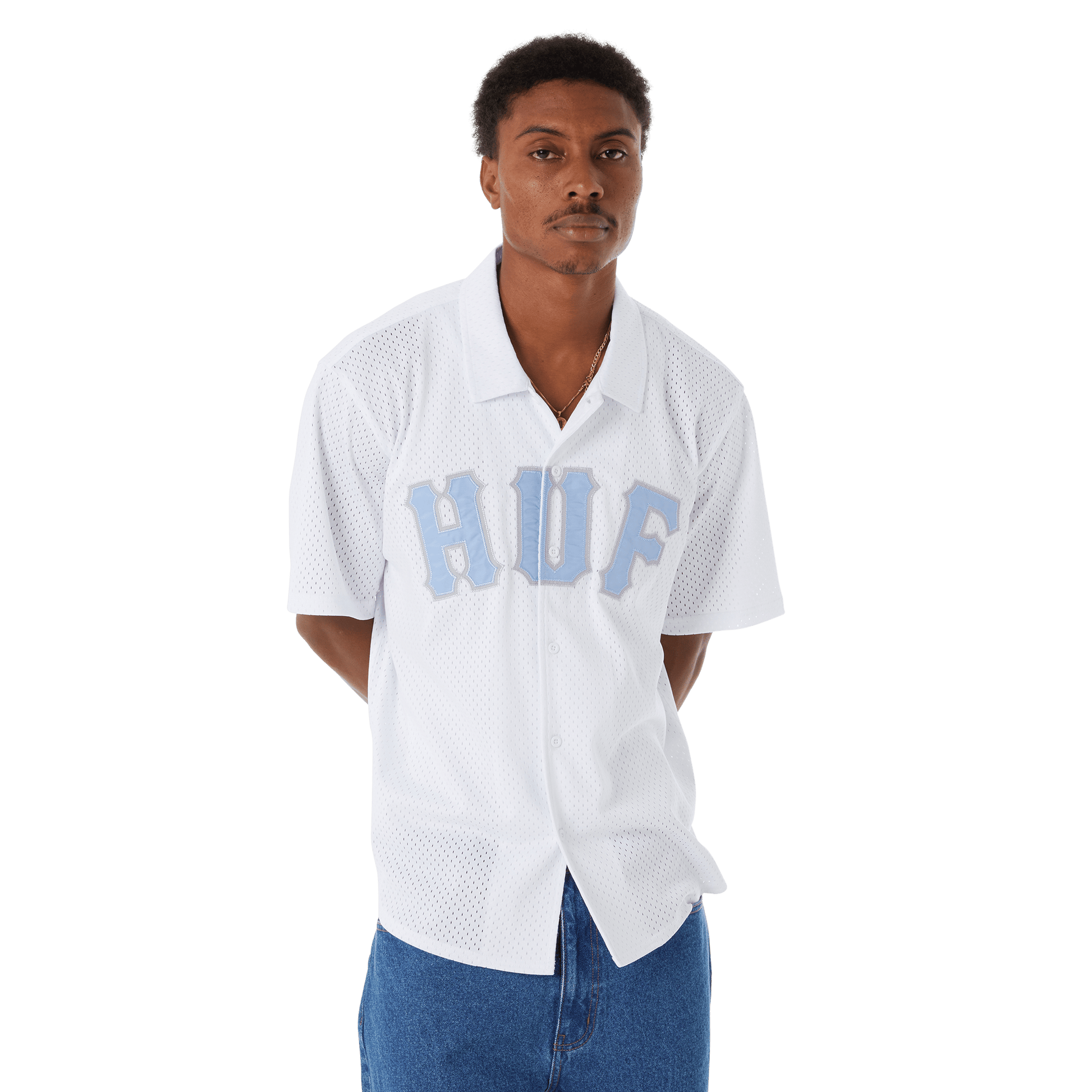 HUF Arch Mesh Button Up White