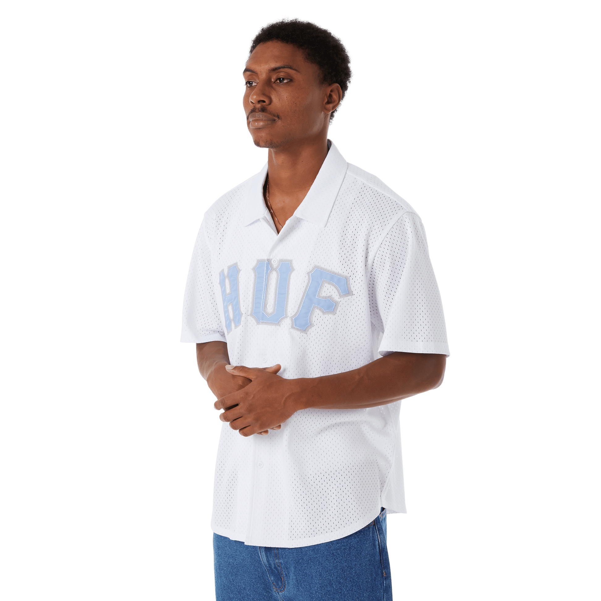 HUF Arch Mesh Button Up White