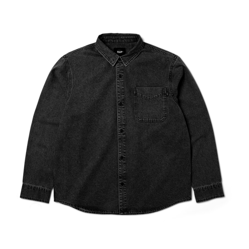 HUF Carson Overdyed Denim Long Sleeve Shirt Black