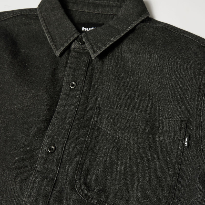 HUF Carson Overdyed Denim Long Sleeve Shirt Black