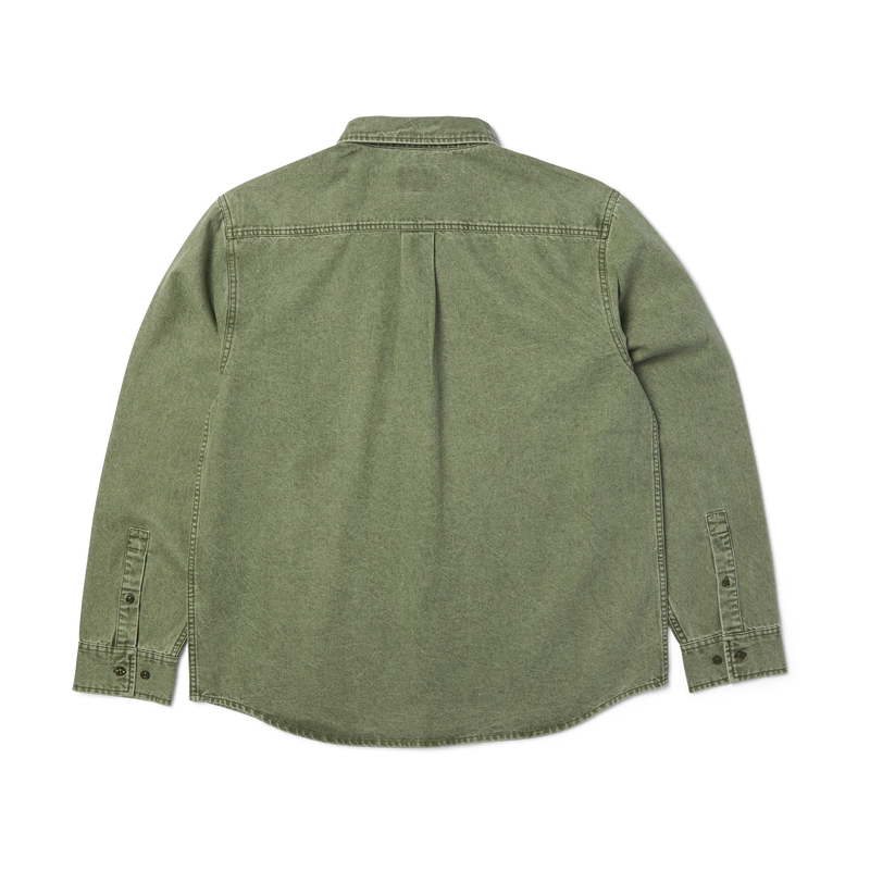HUF Carson Overdyed Denim Long Sleeve Shirt Olive