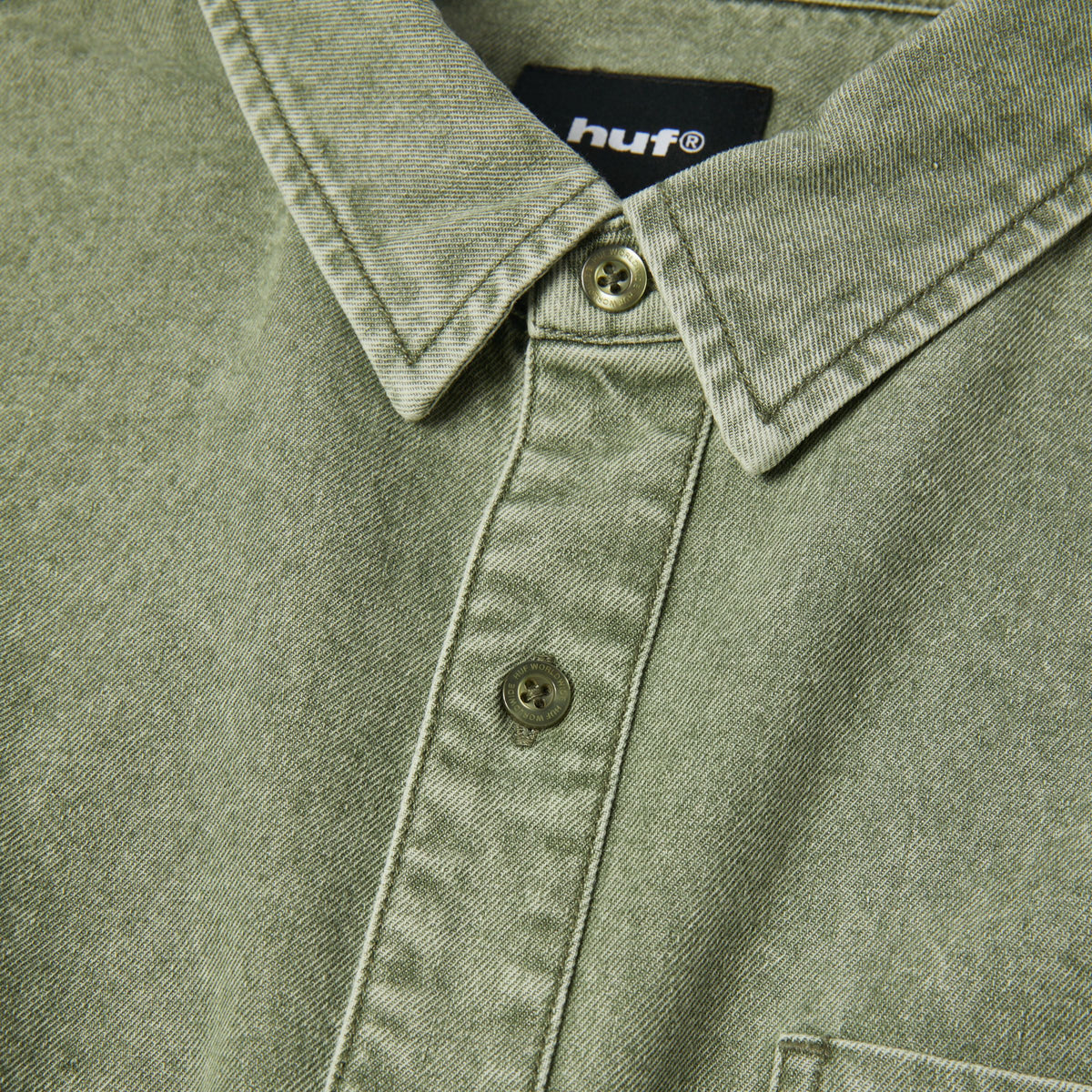 HUF Carson Overdyed Denim Long Sleeve Shirt Olive