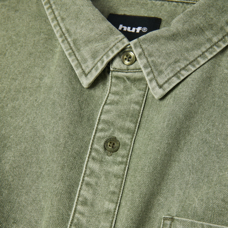 HUF Carson Overdyed Denim Long Sleeve Shirt Olive