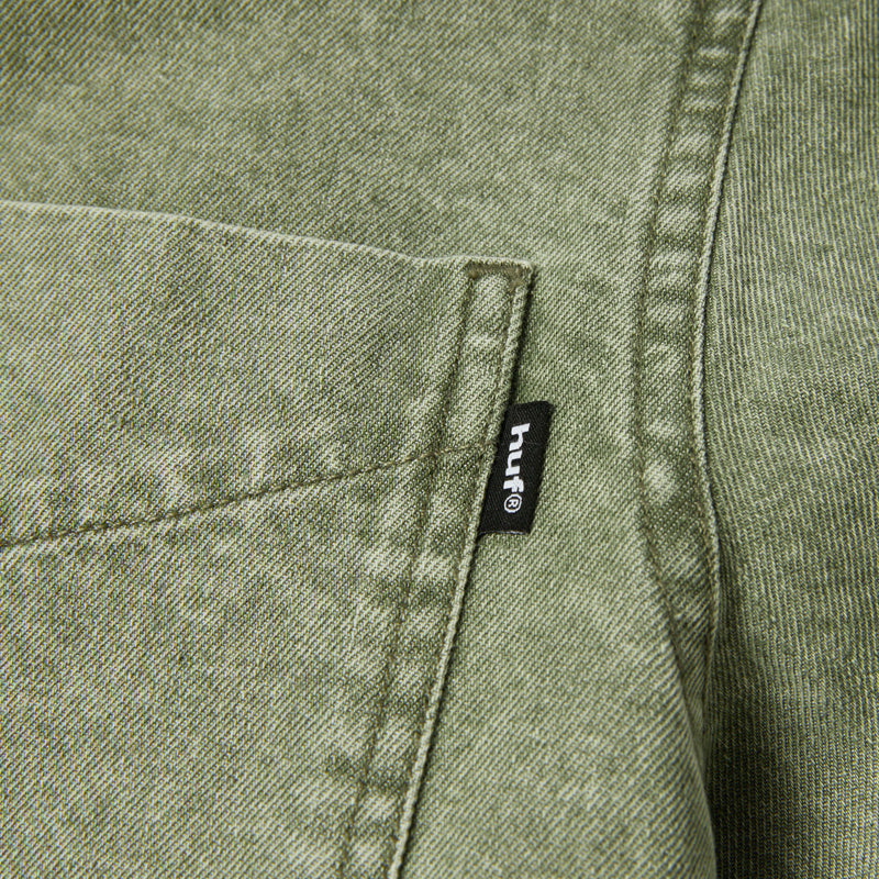 HUF Carson Overdyed Denim Long Sleeve Shirt Olive