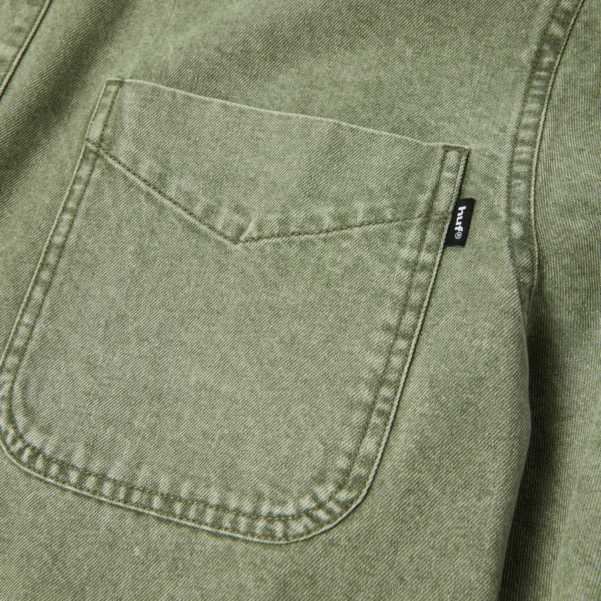 HUF Carson Overdyed Denim Long Sleeve Shirt Olive