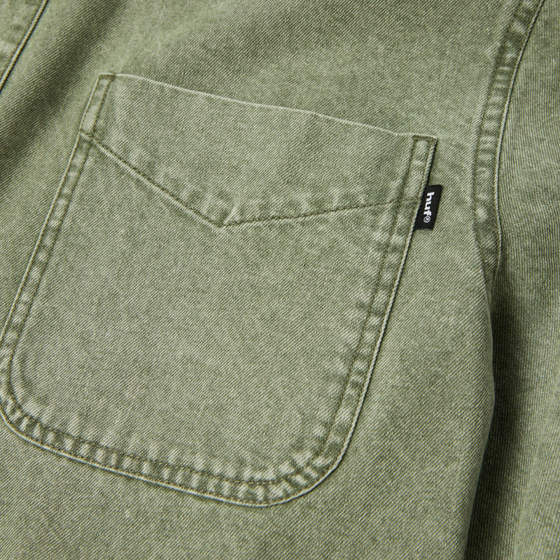 HUF Carson Overdyed Denim Long Sleeve Shirt Olive
