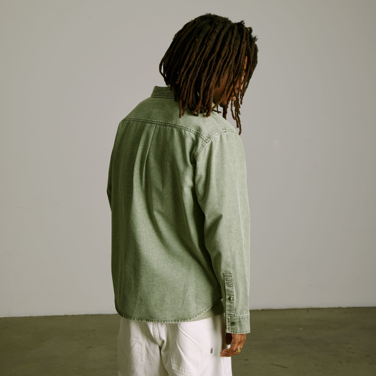 HUF Carson Overdyed Denim Long Sleeve Shirt Olive