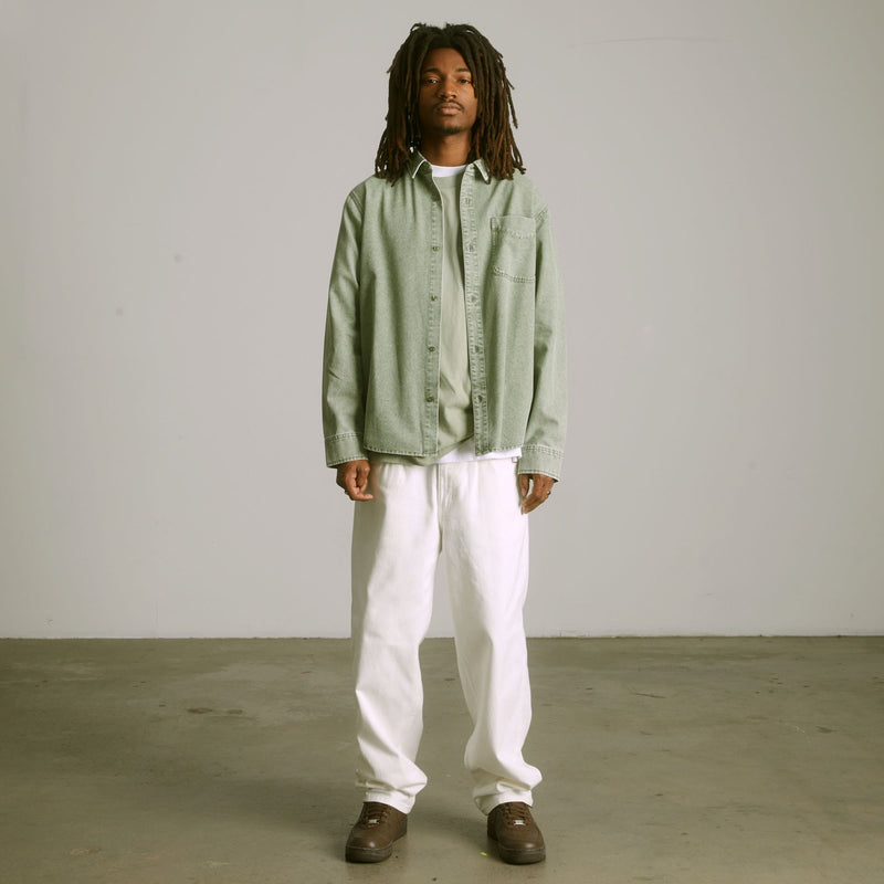 HUF Carson Overdyed Denim Long Sleeve Shirt Olive