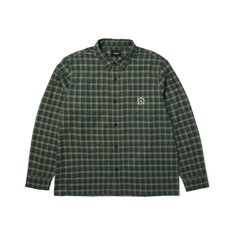 HUF Cross Plaid Long Sleeve Shirt Pine