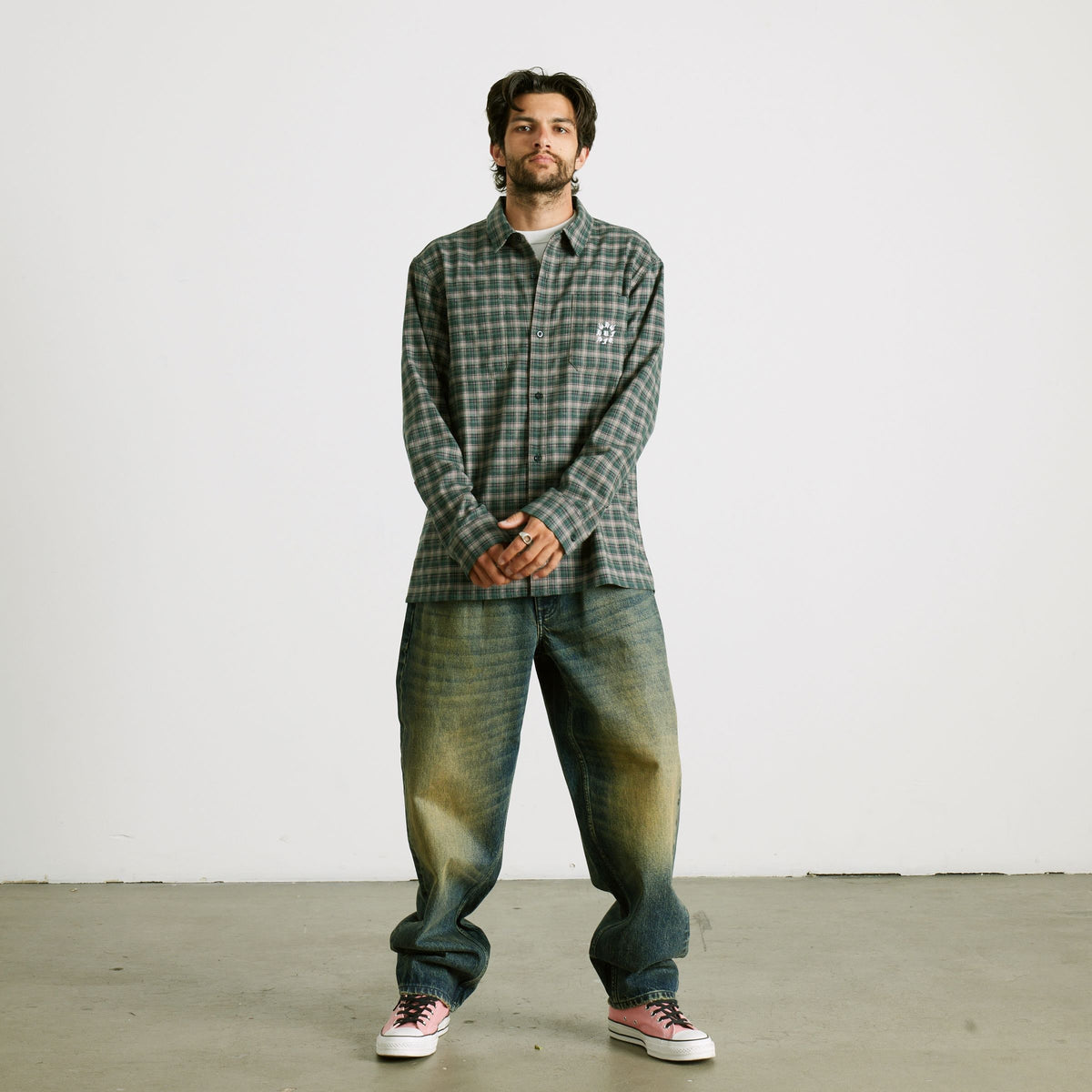 HUF Cross Plaid Long Sleeve Shirt Pine