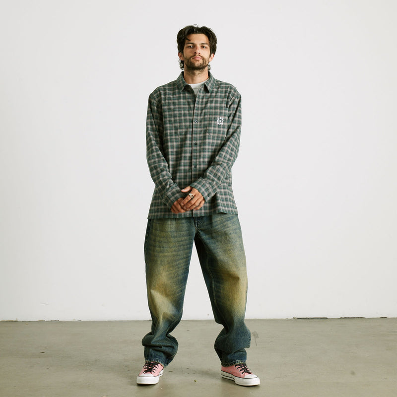 HUF Cross Plaid Long Sleeve Shirt Pine
