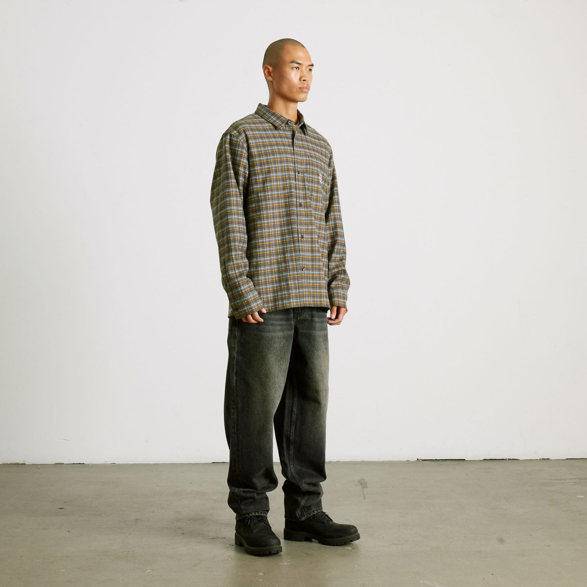 HUF Cross Plaid Long Sleeve Shirt Slate Blue