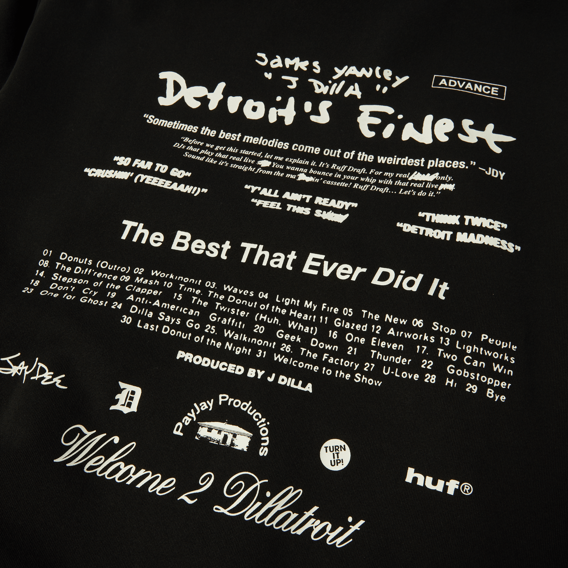 Huf x J Dilla Diggin Po Washed Hoodie Washed Black