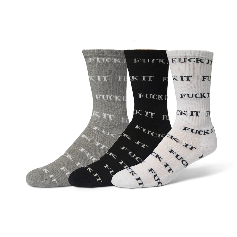 HUF Fuck It Crew Sock 3-Pack White/Black/Heather