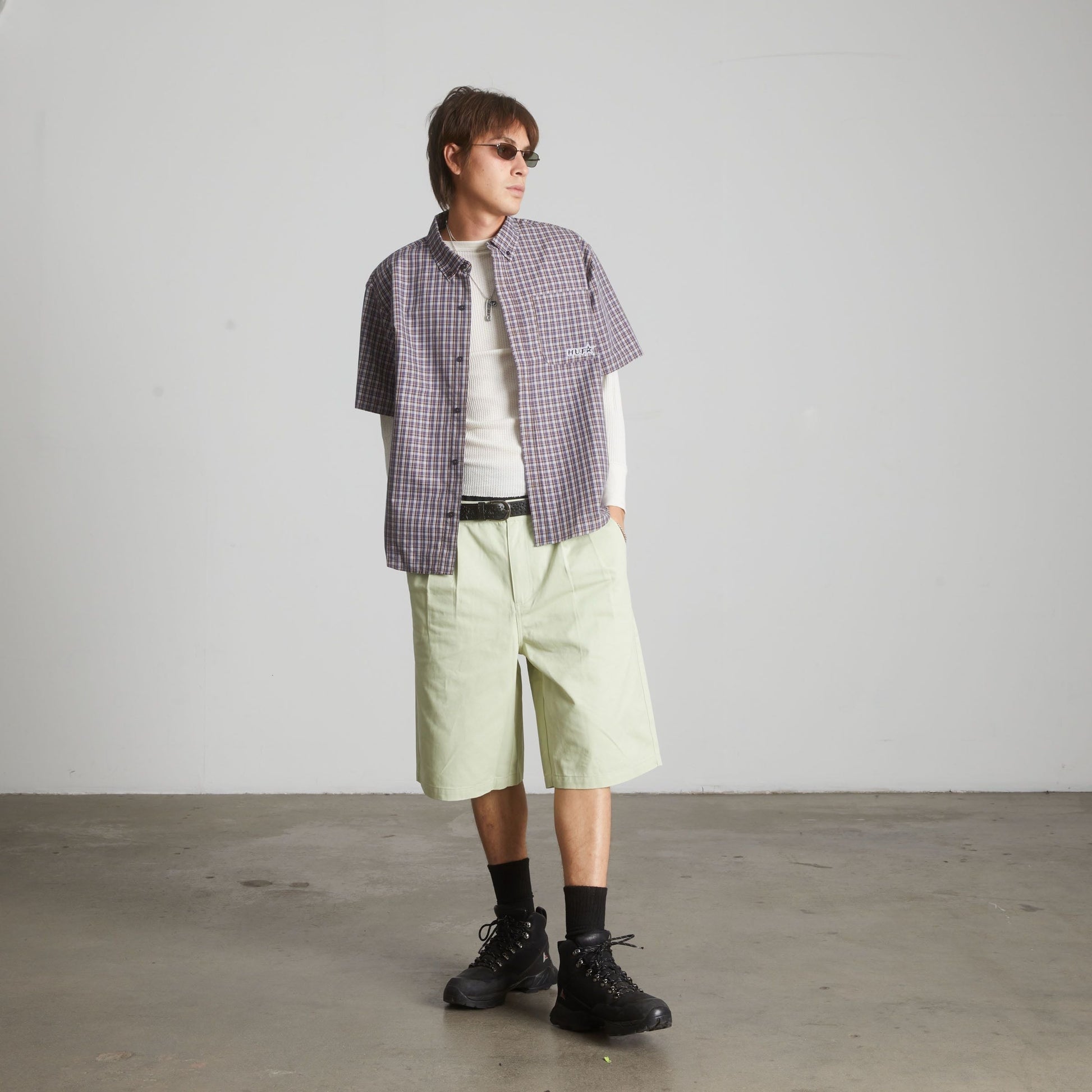 Huf Galaxy Plaid Woven Top Stone