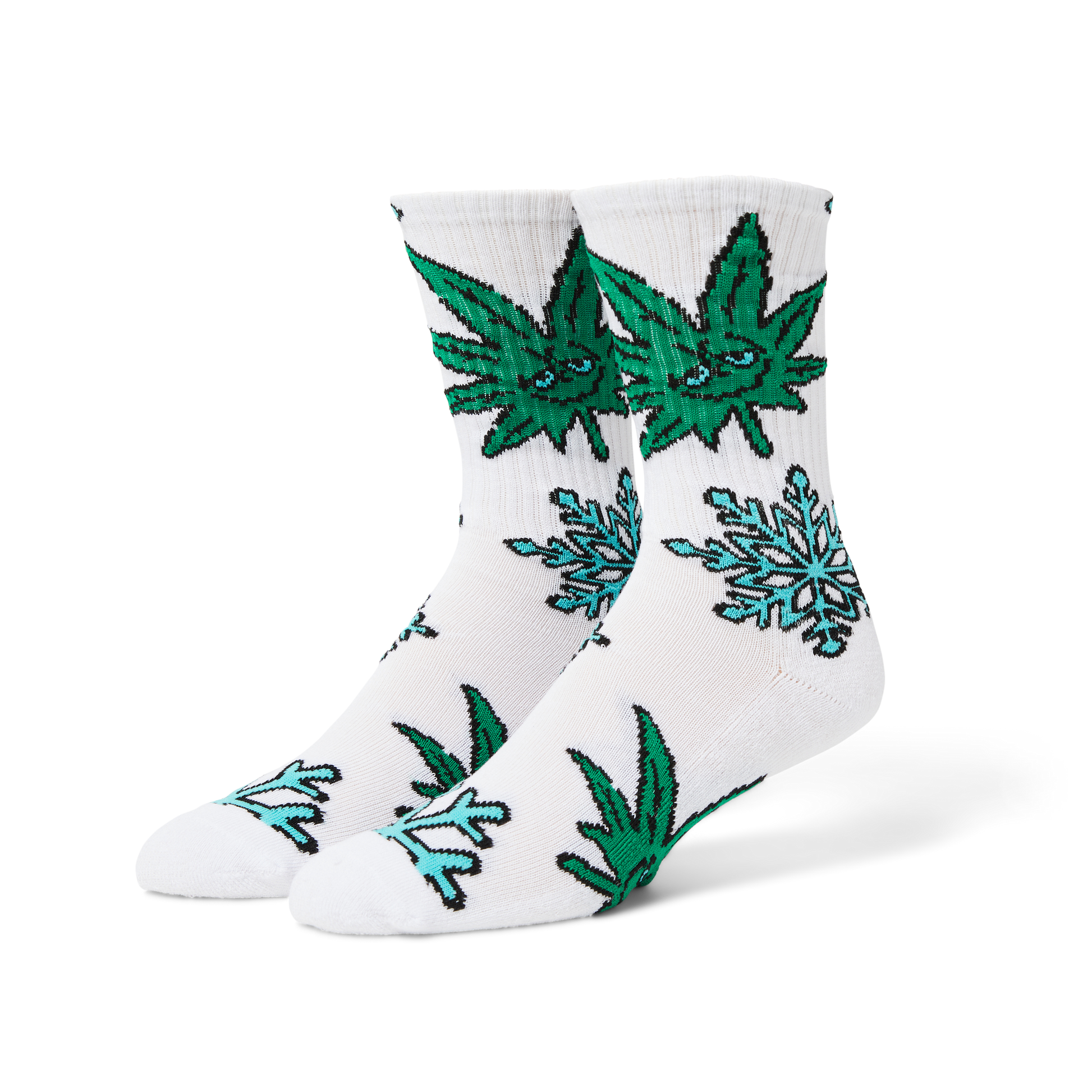 Huf Green Buddy Snowflakes Sock White