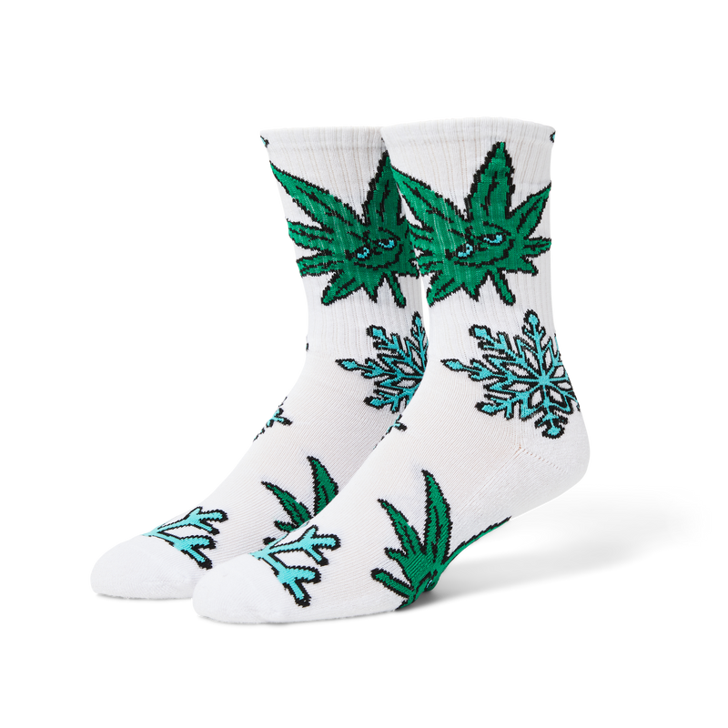 Huf Green Buddy Snowflakes Sock White
