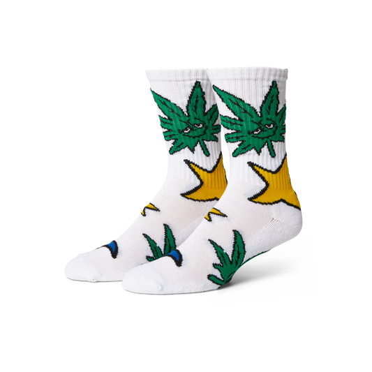 Huf Green Buddy Star Sign Sock White