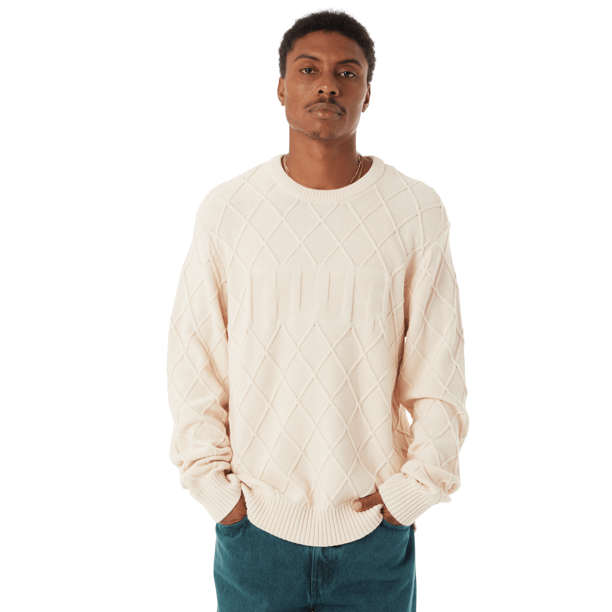 Huf Grid Crewneck Sweater Natural