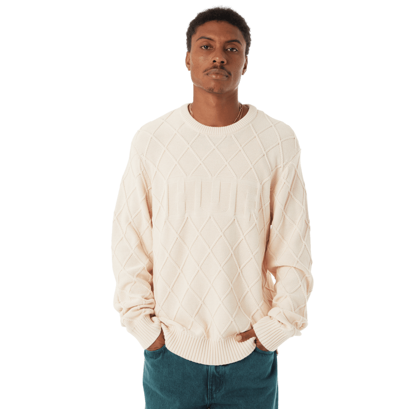 Huf Grid Crewneck Sweater Natural