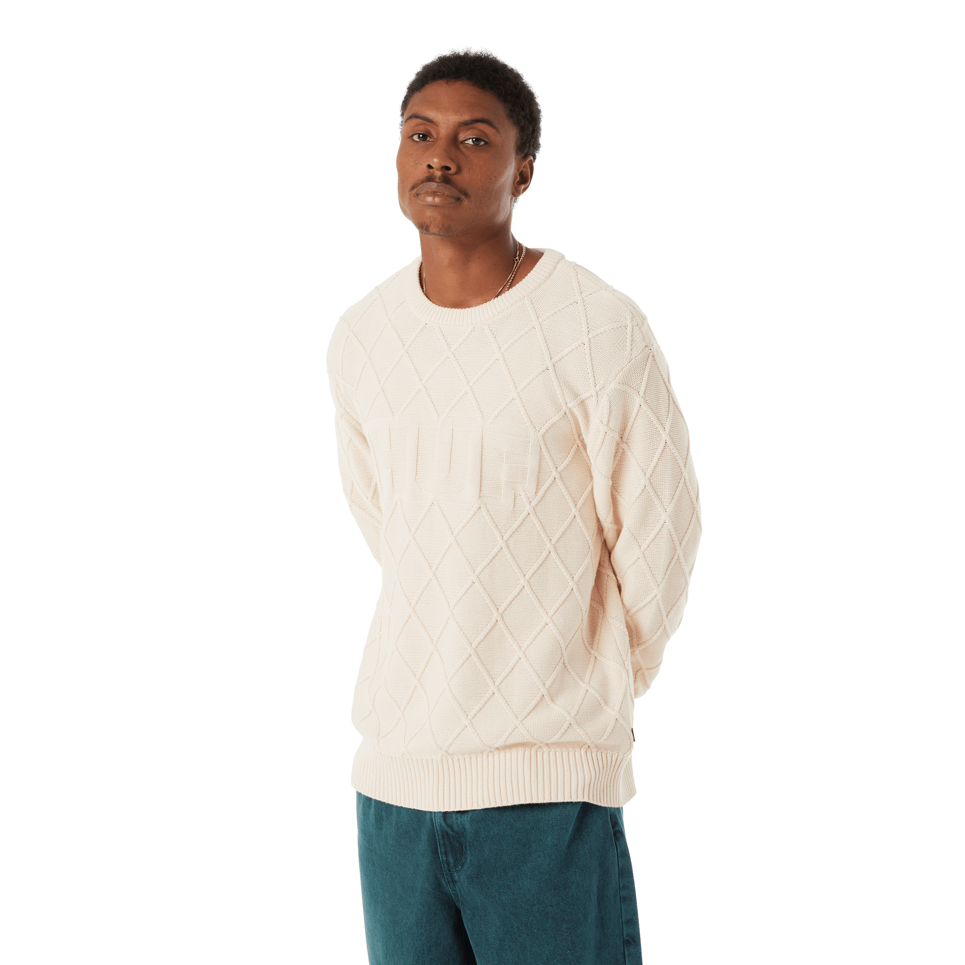 Huf Grid Crewneck Sweater Natural