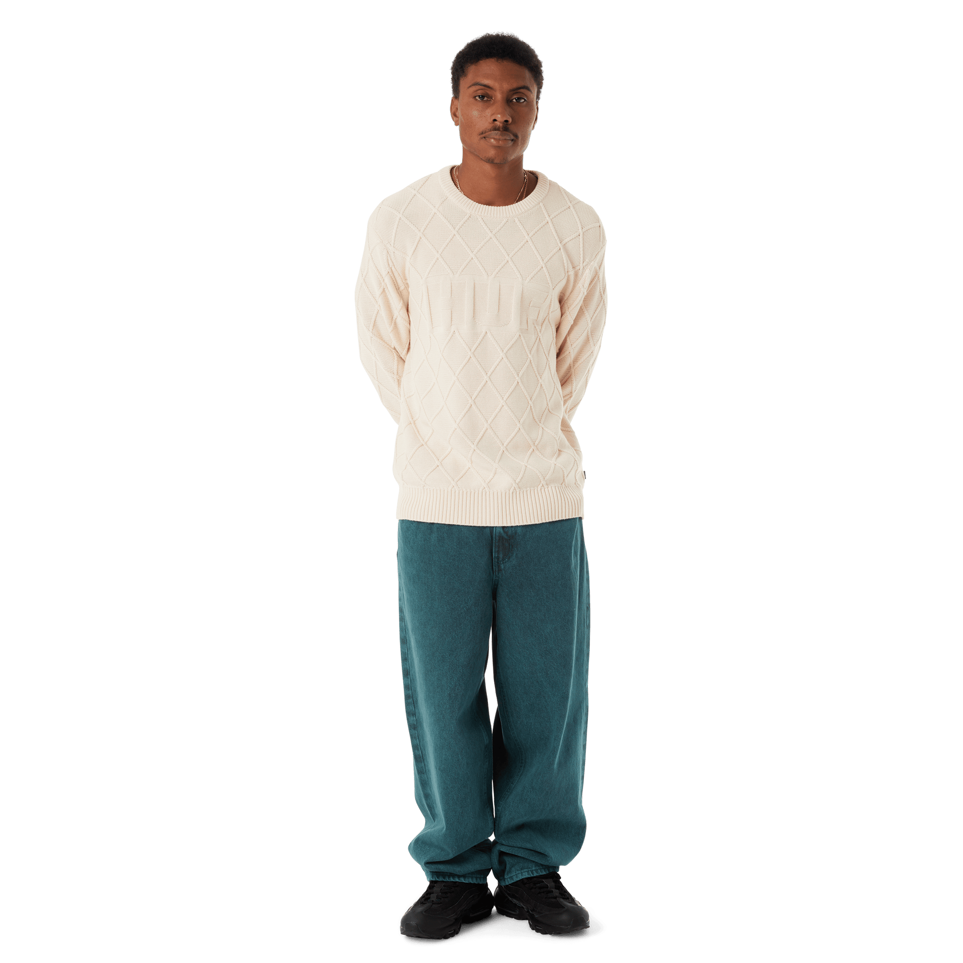 Huf Grid Crewneck Sweater Natural
