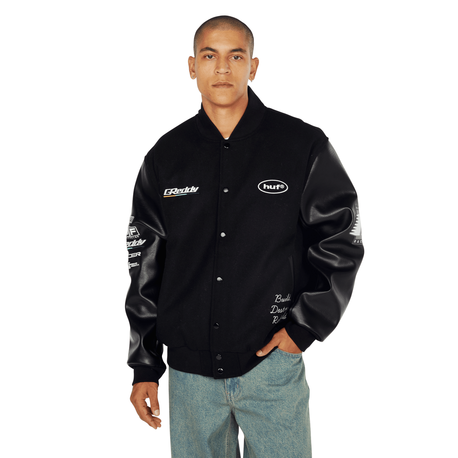Huf x GReddy Varsity Jacket Black