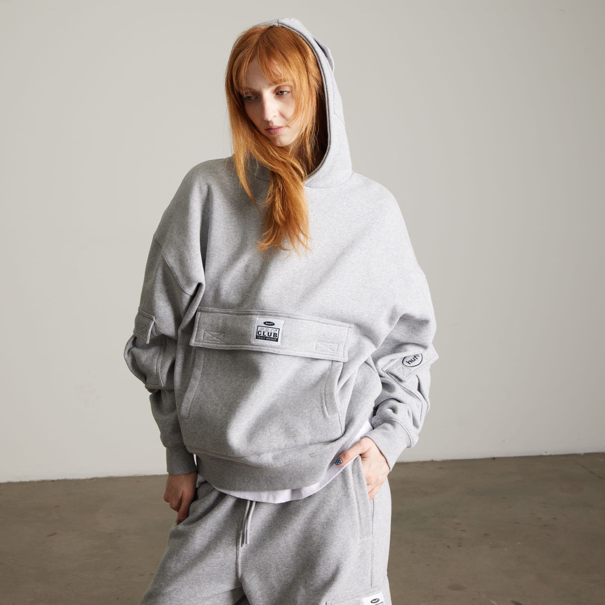 Huf x PROCLUB Multi Pocket Hoodie Heather Grey