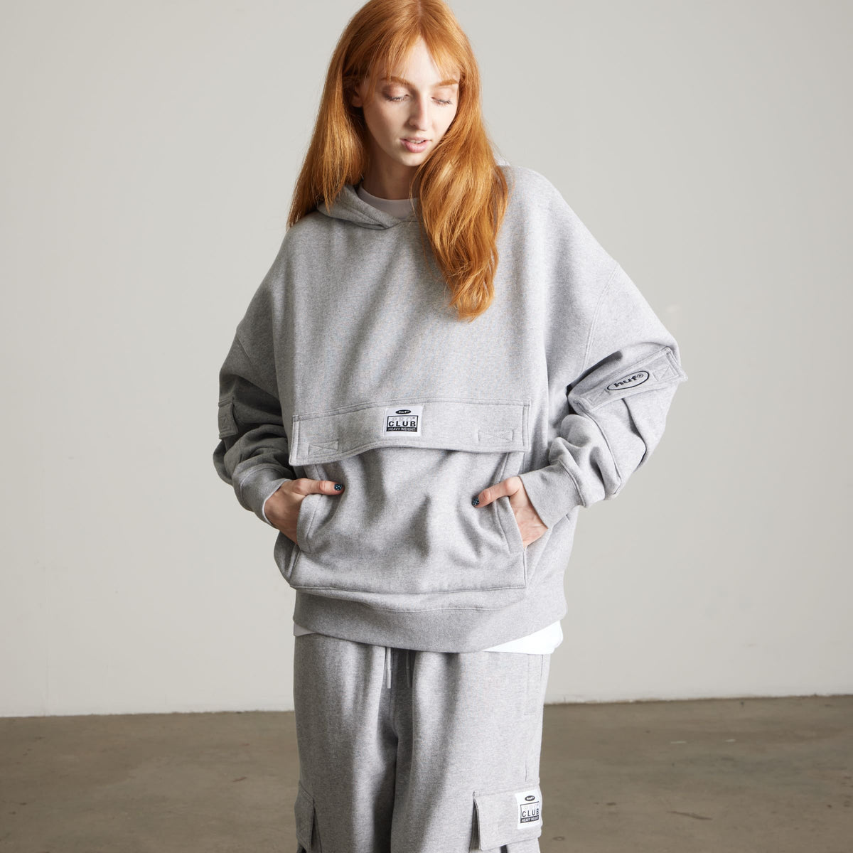 Huf x PROCLUB Multi Pocket Hoodie Heather Grey