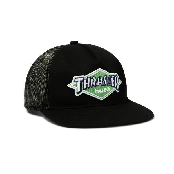HUF x Thrasher Logo Twill Trucker Hat - Black