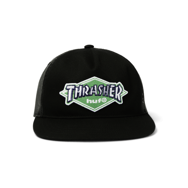 HUF x Thrasher Logo Twill Trucker Hat - Black