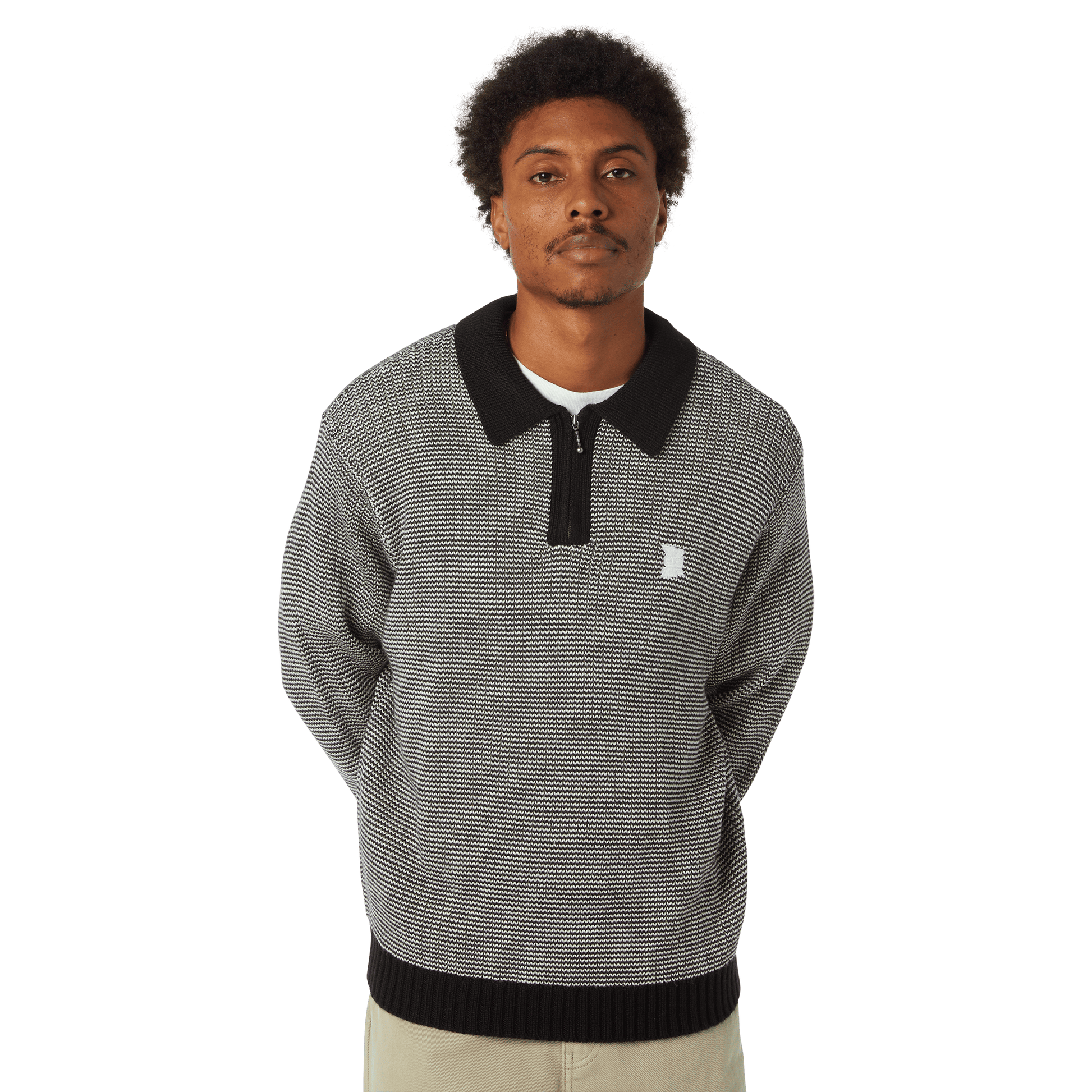HUF Megablast Two Tone Waffle Sweater Black White