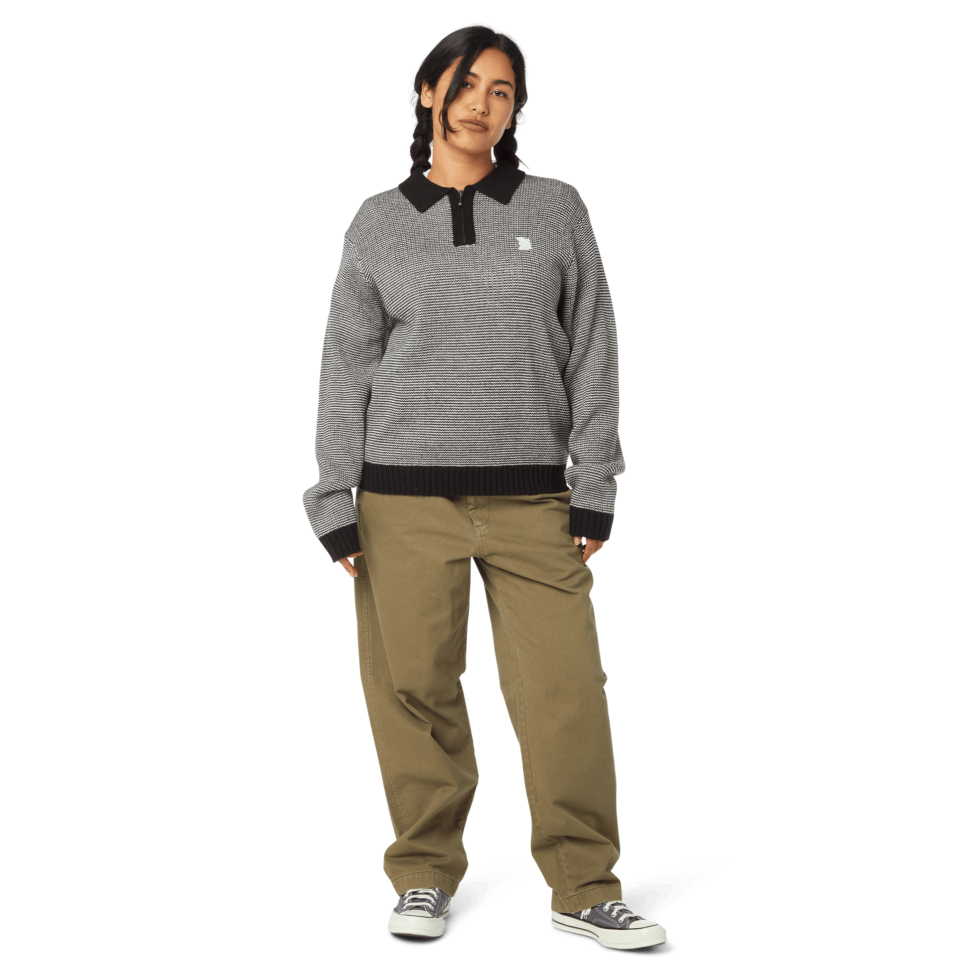 HUF Megablast Two Tone Waffle Sweater Black White