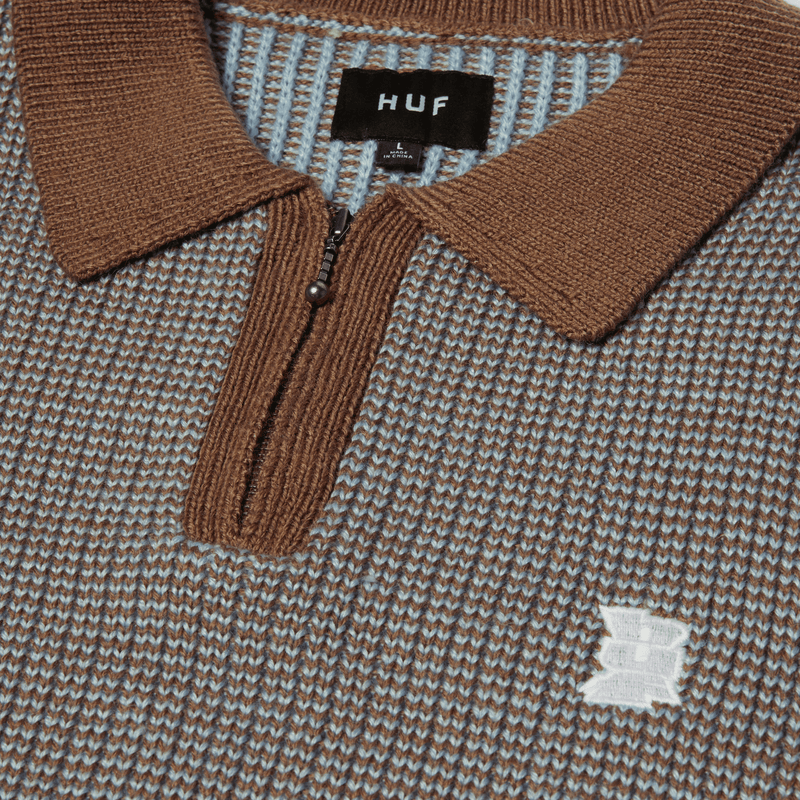 HUF Megablast Two Tone Waffle Sweater Washed Blue Moss