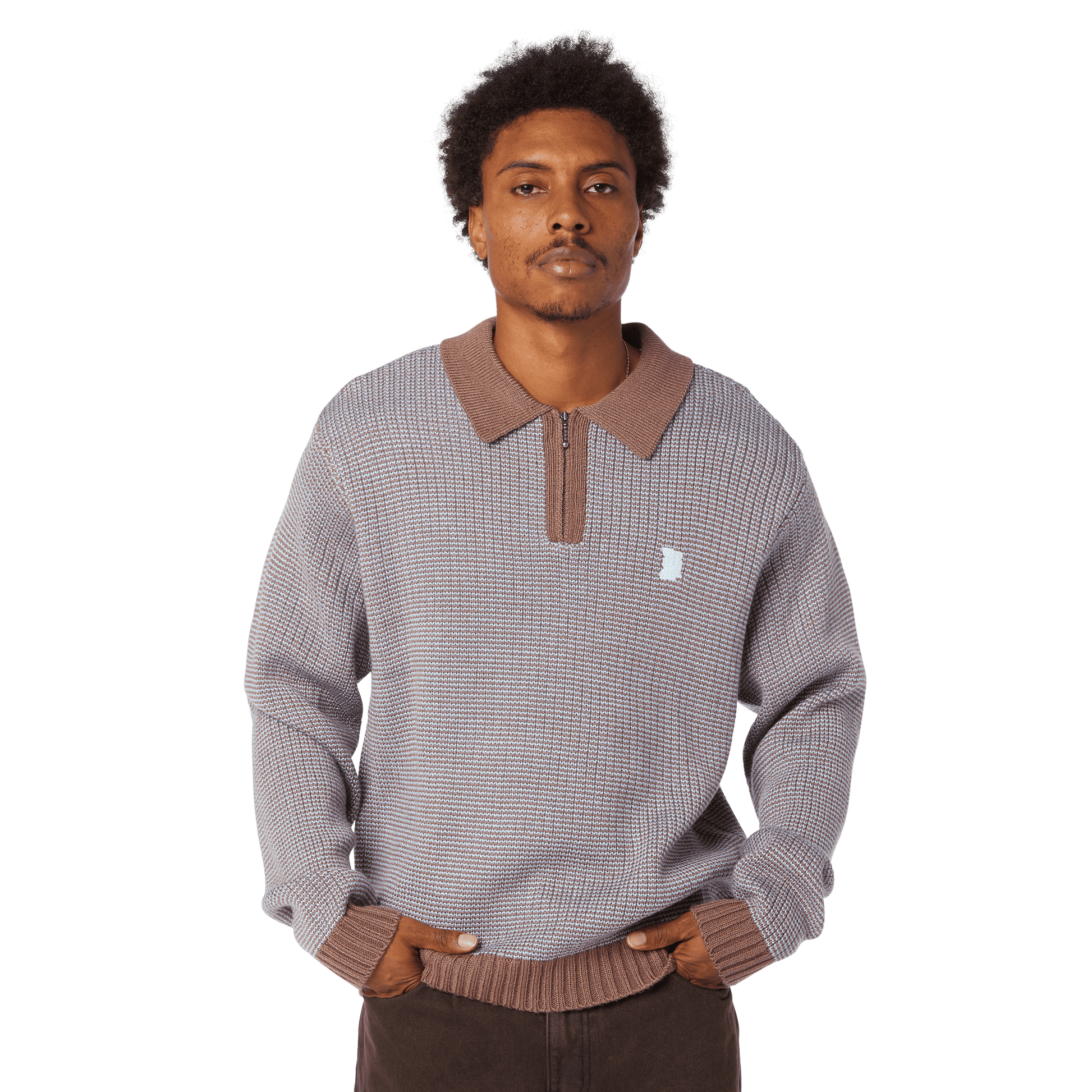 HUF Megablast Two Tone Waffle Sweater Washed Blue Moss