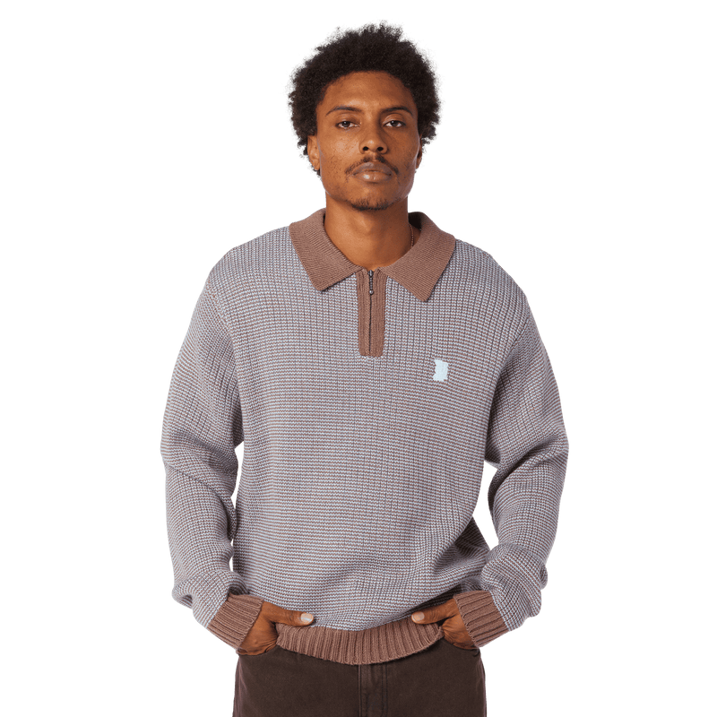 HUF Megablast Two Tone Waffle Sweater Washed Blue Moss