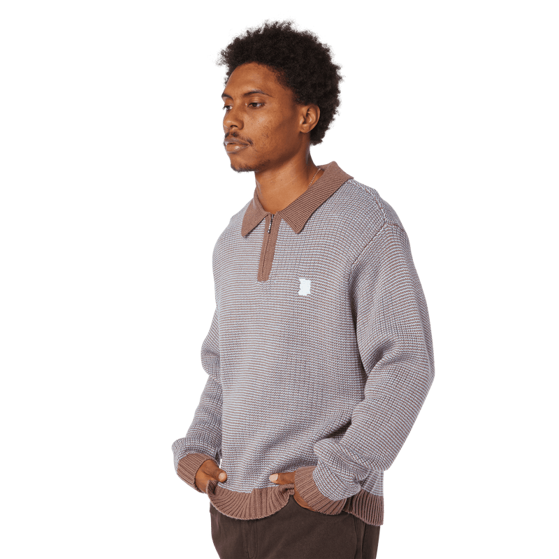 HUF Megablast Two Tone Waffle Sweater Washed Blue Moss