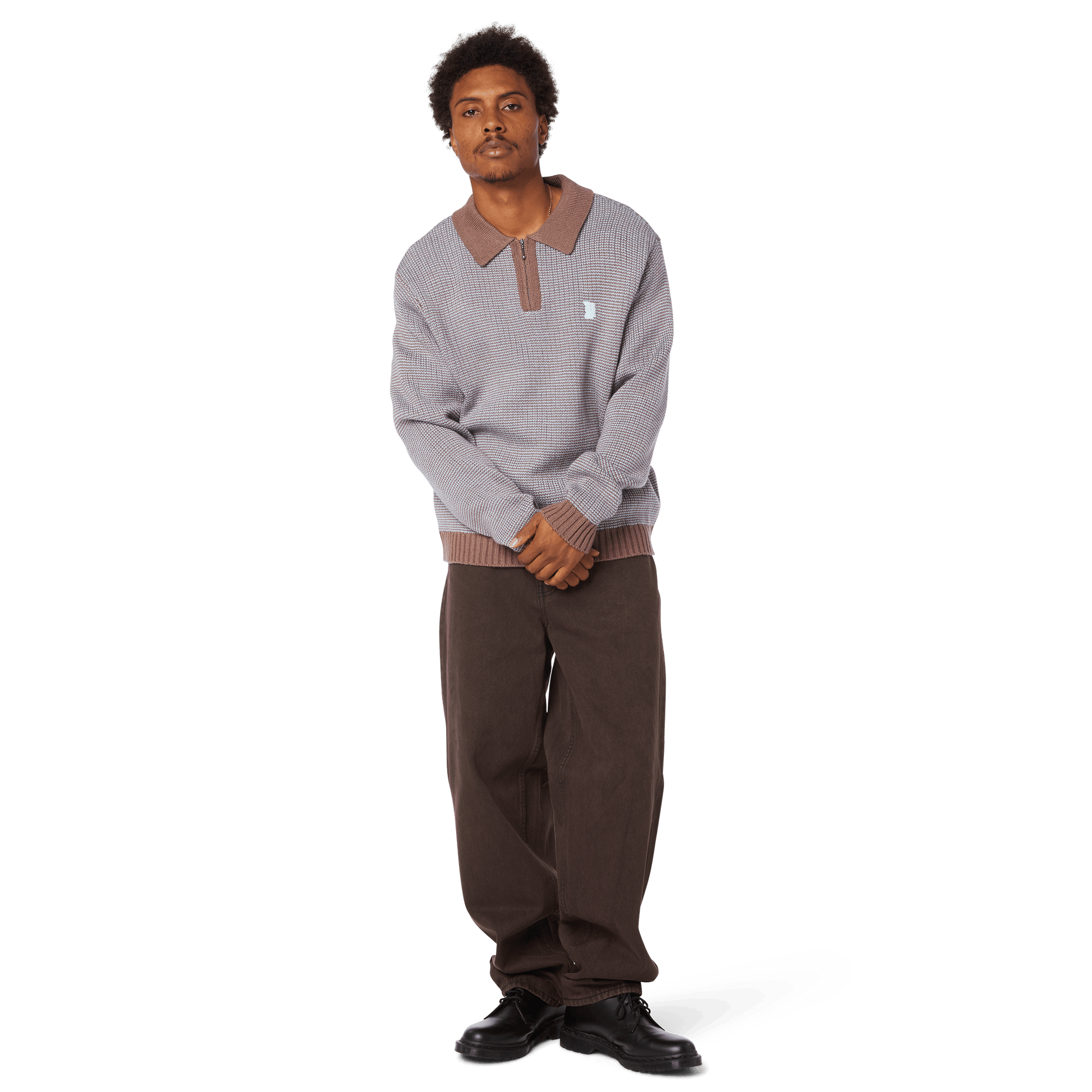HUF Megablast Two Tone Waffle Sweater Washed Blue Moss