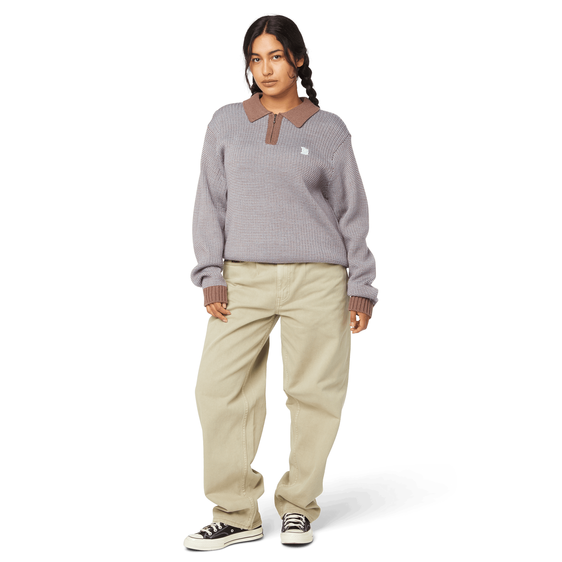 HUF Megablast Two Tone Waffle Sweater Washed Blue Moss