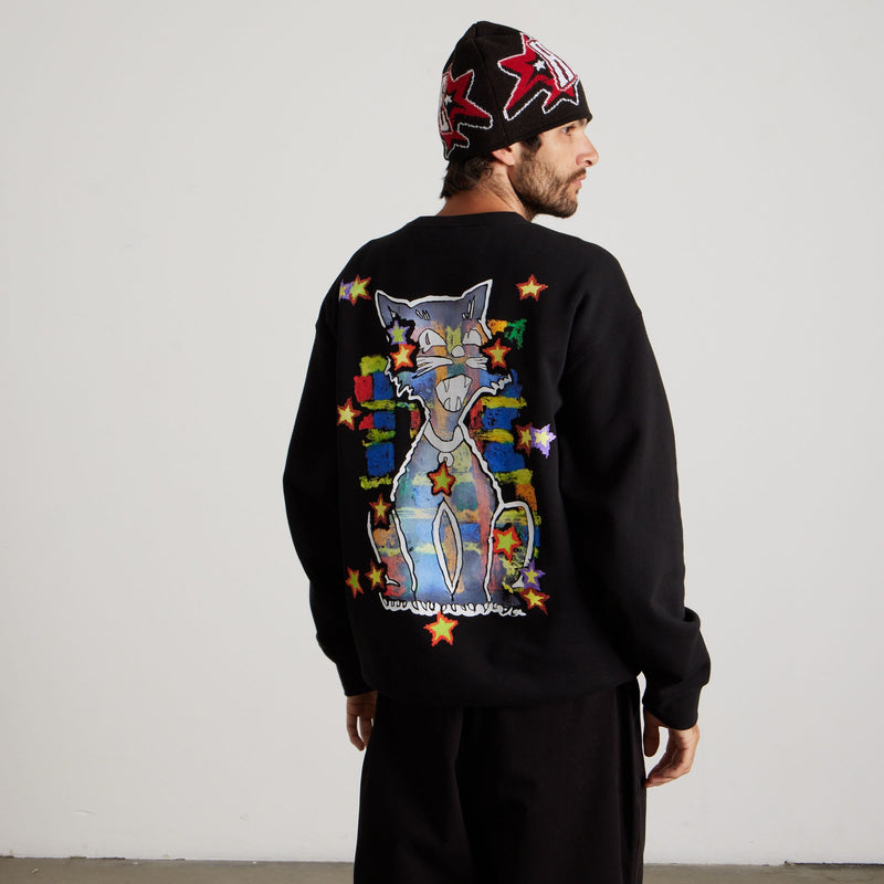 HUF Mia Star Cat Crewneck Sweatshirt Black
