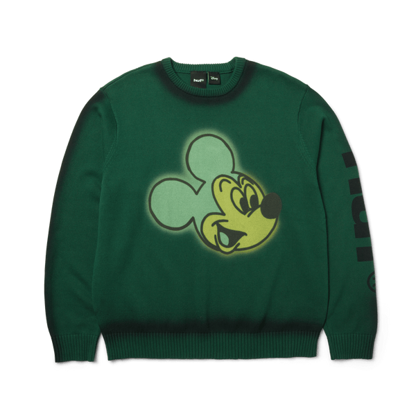 Disney Huf Mickey Spray Crewneck Sweater Kn00593 - Forest Green