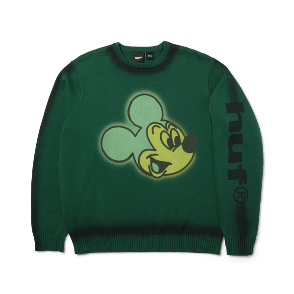 Disney Huf Mickey Spray Crewneck Sweater Kn00593 - Forest Green