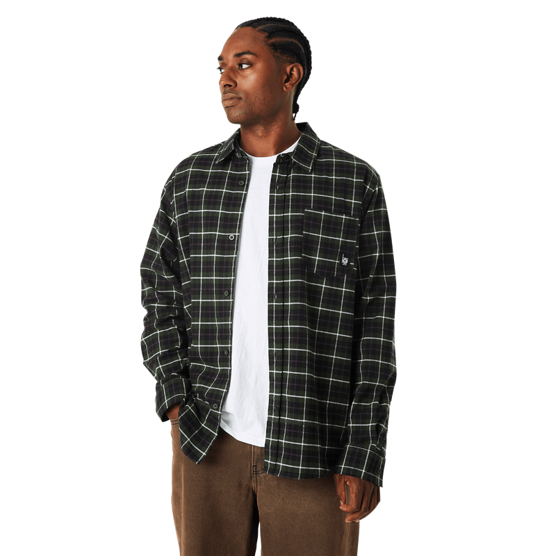 Huf Modal Long Sleeve T-Shirt Plaid Shirt Olive