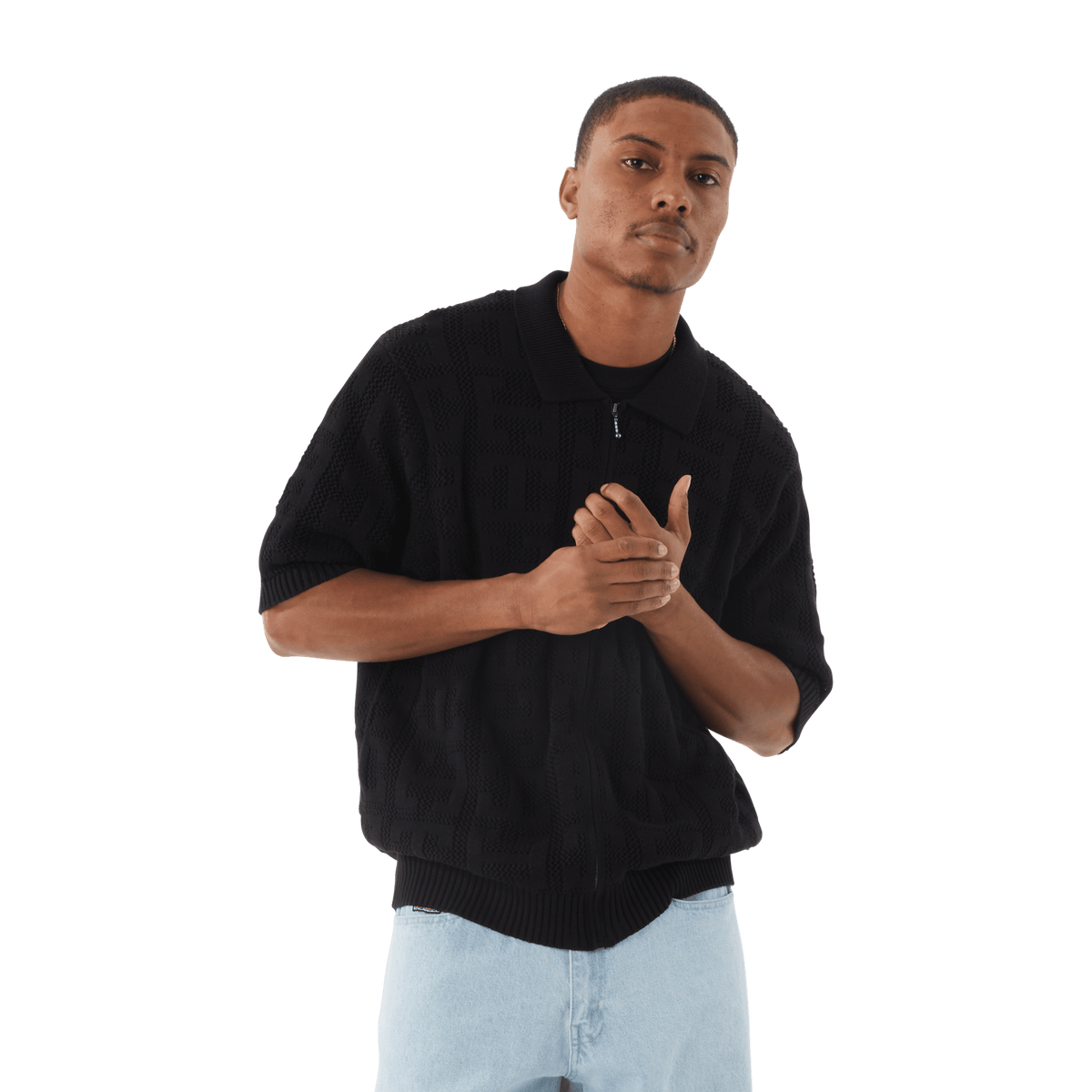 Huf Monogram Jacquard Zip Sweater Sky