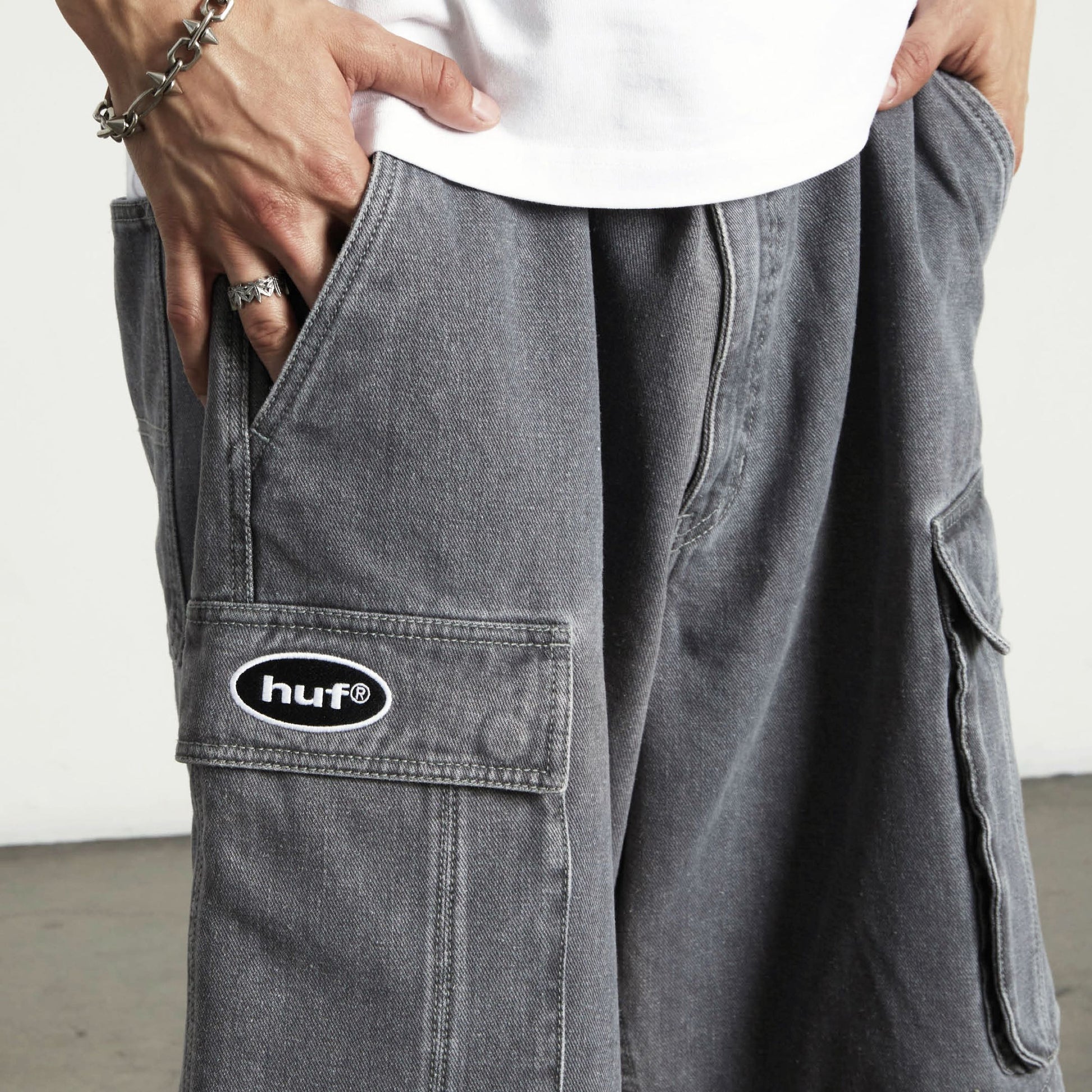 Huf Oval Denim Cargo Short Frost Gray