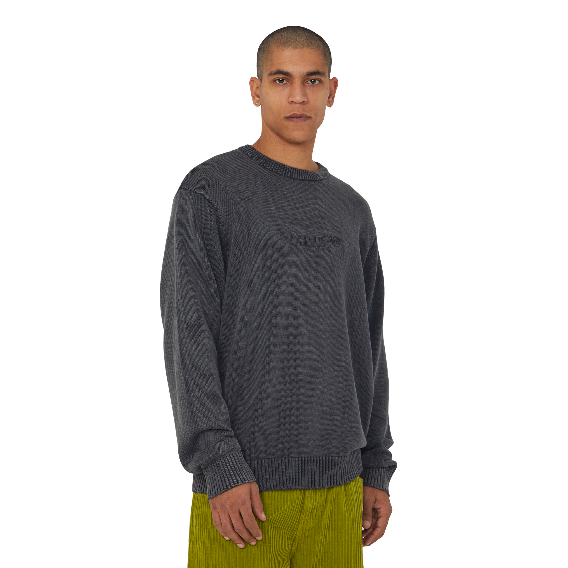 Huf Pacific Wash Embossed Crewneck Sweater Black