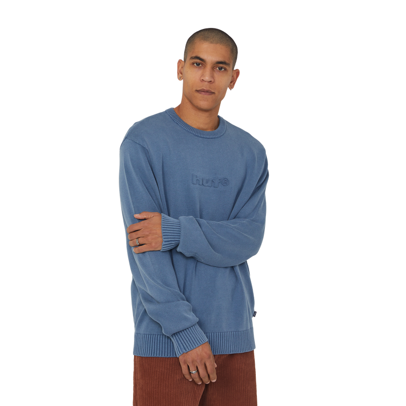 Huf Pacific Wash Embossed Crewneck Sweater Blue